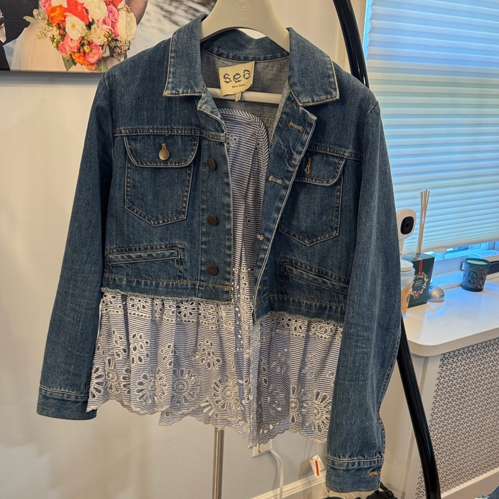 Sea NY Denim Jacket with Eyelet ruffle